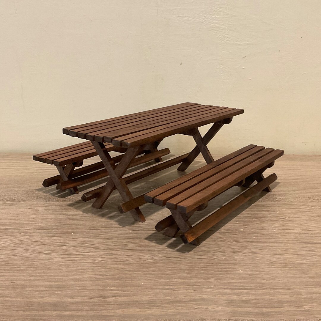 Dollhouse Picnic Table and Benches Outdoor Dollhouse Furniture Fairy