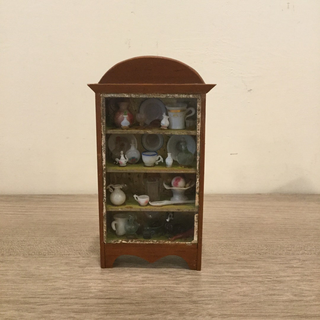 Vintage Dollhouse China Filled With Glass and Plastic