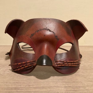 Tooled Leather Cat Mask: Handmade Masquerade Ball Costume