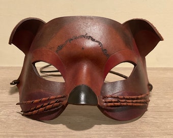 Leather Cat Mask: Handmade Masquerade Ball Costume