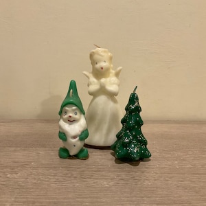 Vintage Gurley Christmas Candles Set: Angel, Elf & Tree - Unused 1940s Decor