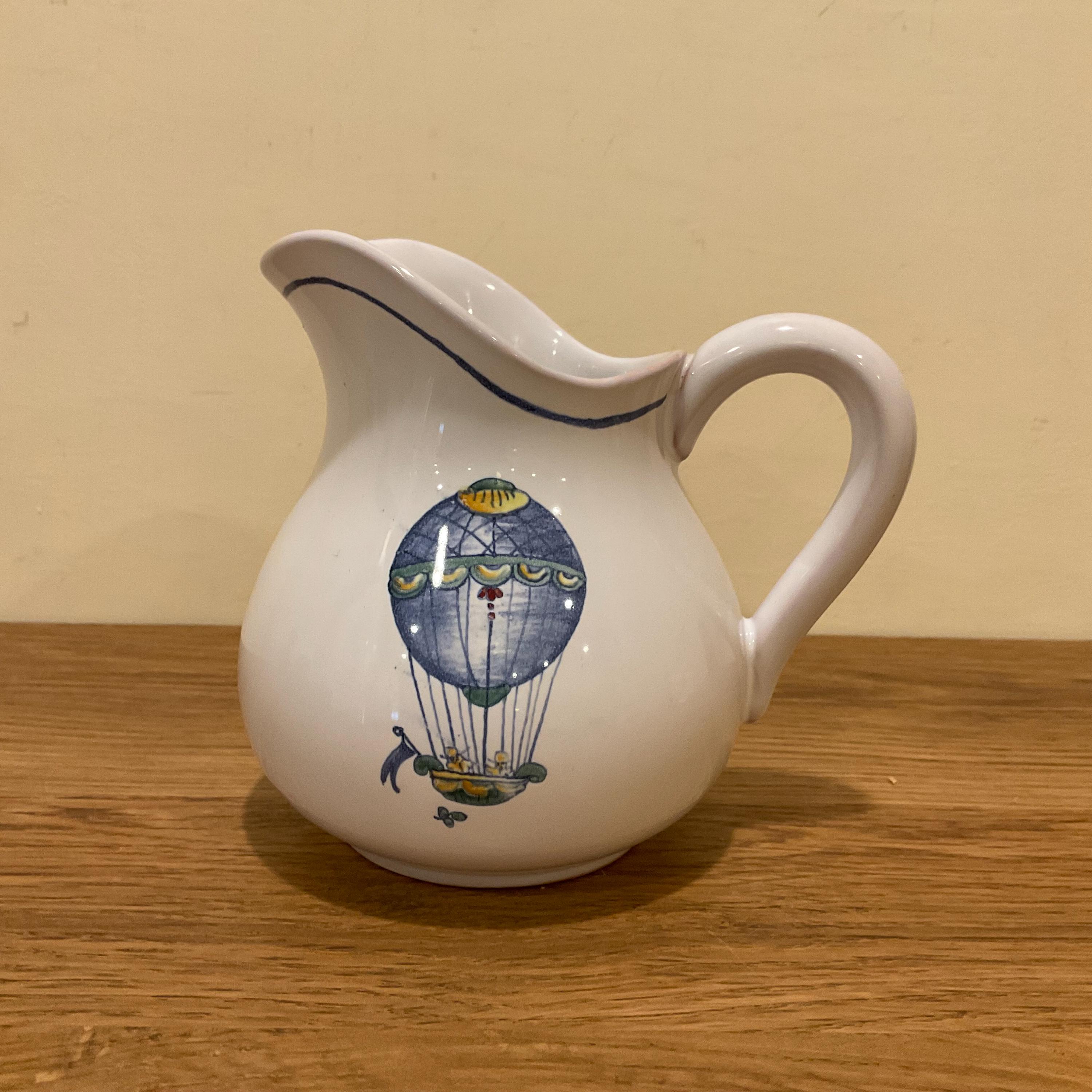Pierre Deux Hot Air Balloon Pitcher, Moustiers France Faience, 12