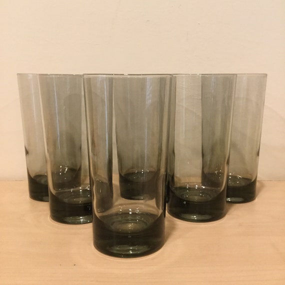 Set Of 6 Smoke Drinking Glasses 12 Ounce Tall Tumblers Retro 1970 S Barware Mid Century Modern Kitchen