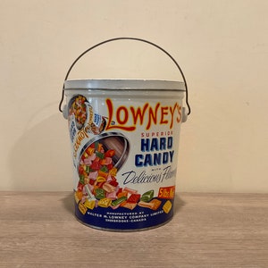 Vintage Lowney&#39;s Candy Tin Pail: Colorful Metal Memorabilia