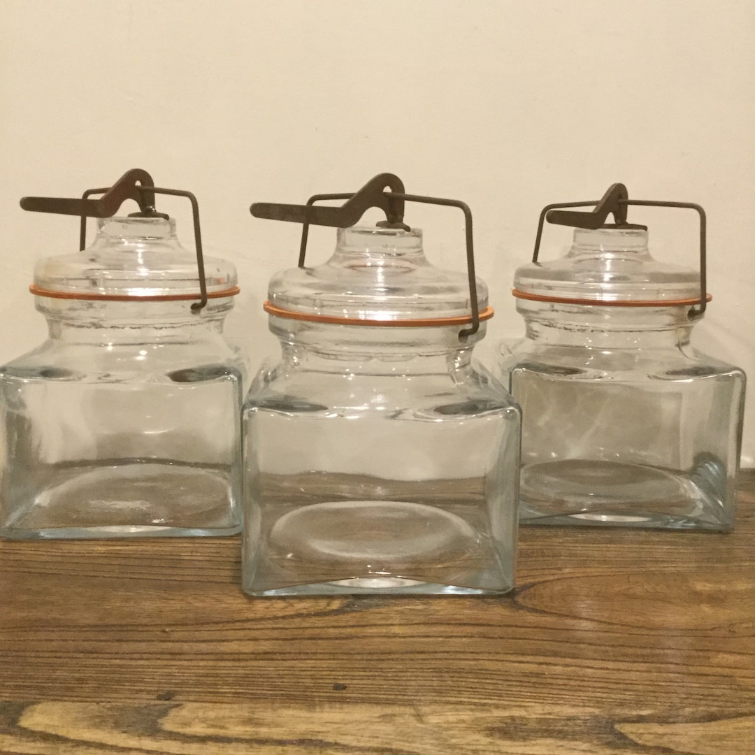 Vintage Rustic Square Canning Jars With Unique Metal Latches Etsy