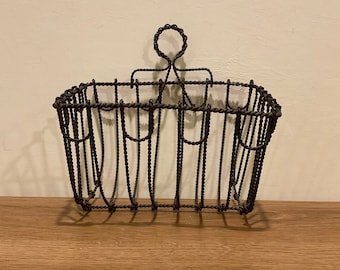 Vintage French Twisted Wire Wall Basket: Kitchen Mail Holder