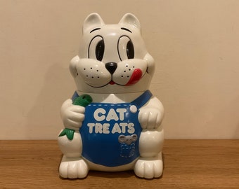 Vintage 1992 Meowing Cat Treat Jar by Fundamentals Plastic Cat Food Storage Talking Kitty Container Cat Lover Humorous Gift