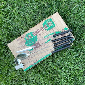 Vintage 1960s BBQ Tool Set: 5-Piece Deluxe Grilling Tools in Original Box