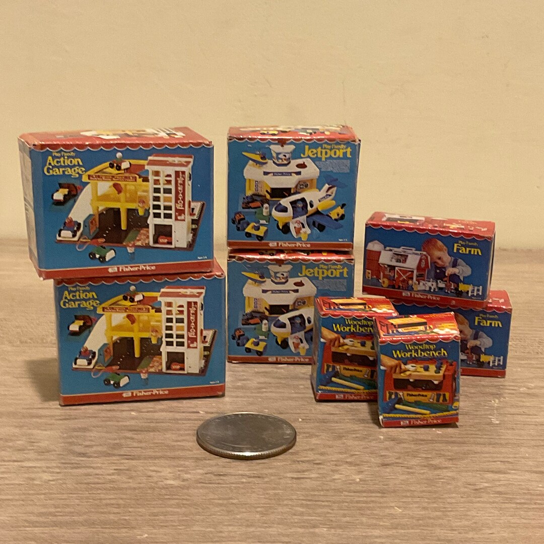 Set of 8 Vintage Dollhouse Miniature Fisher Price Toy Boxes Etsy