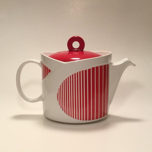 Vintage Red and White Teapot Art Deco Style By Sadler England