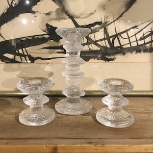 Vintage Iittala Festivo Candlestick Set: Mid Century Icy Glass Decor