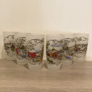 Currier and Ives Frosted Tumblers: Scenic Drinking Glasses, Set of 8