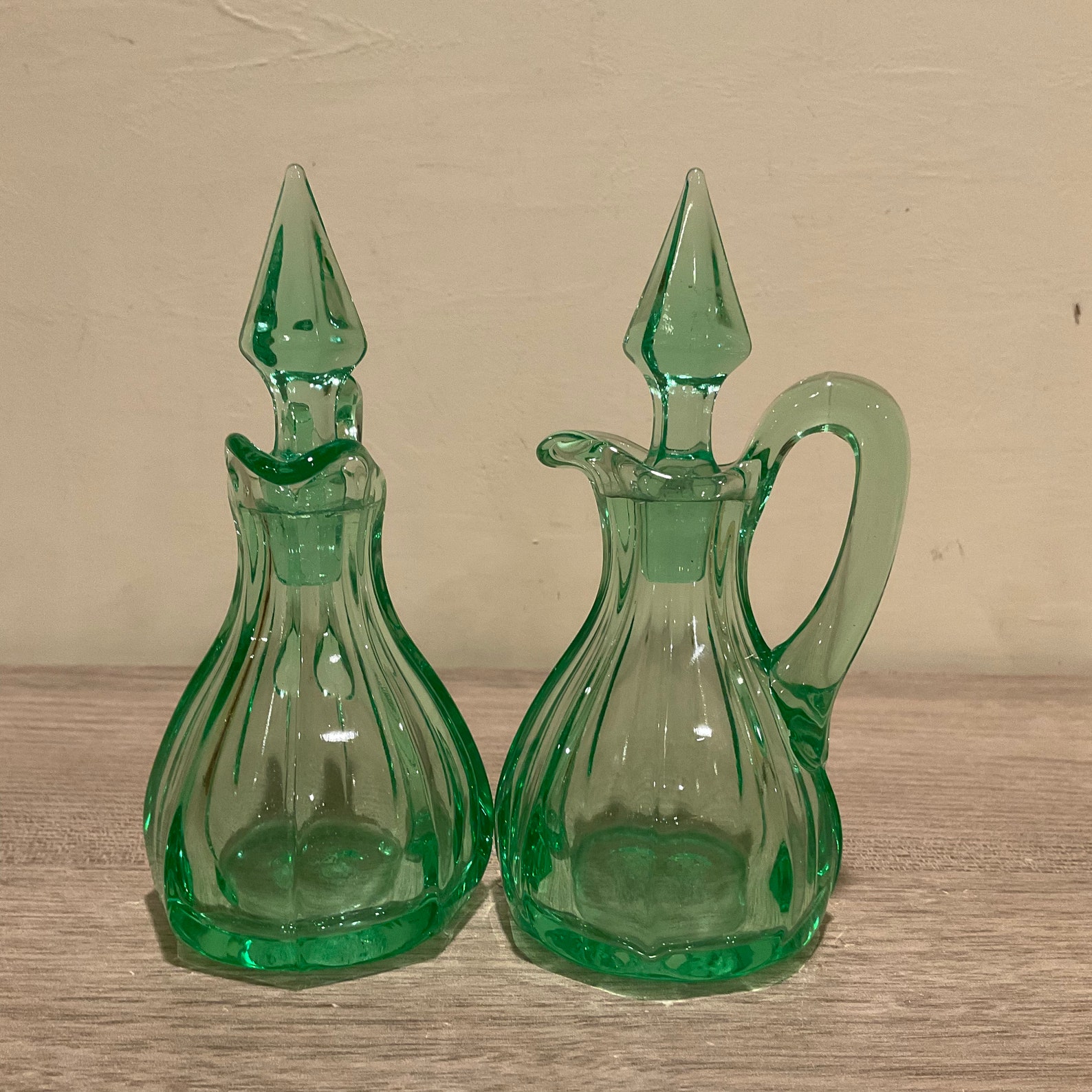Pair of Vintage Uranium Vaseline Glass Cruets With Diamond Etsy