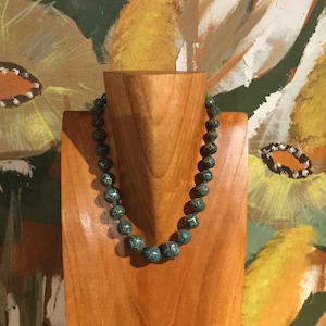Vintage Turquoise Beaded Necklace: Southwestern Silver Jewelry, 16.5 Inch