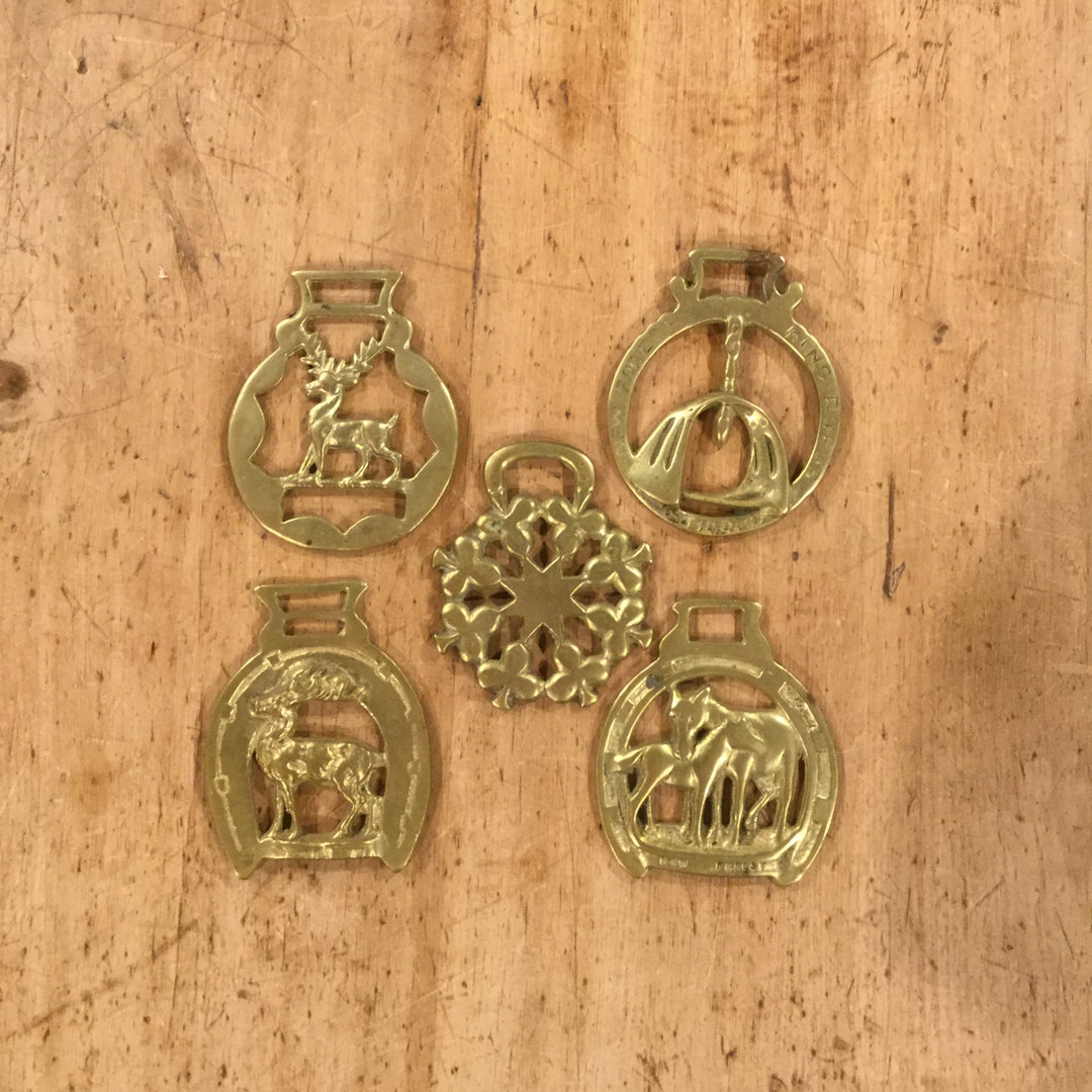 Médaillon Harnais De Cheval Vintage En Laiton - Déco Anglaise Art Déco Années 1970
