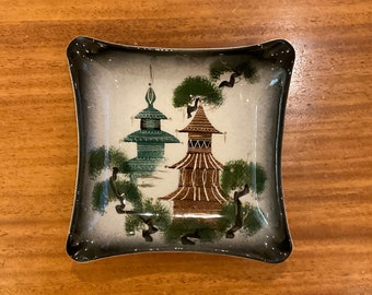 Vintage Sascha Brastoff Pagoda Dish: Mid Century Asian Decor Trinket Dish