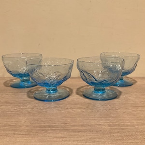 Vintage Morgantown Gloria Blue Crinkle Glass Dessert Cups - Set of 4
