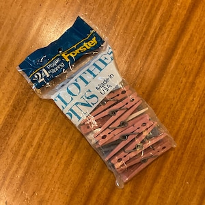 Vintage Plastic Clothespins, Set of 24 Clothes Pins New in Package, Artwork Hangers, Crafting Clamps, Party Decoration Hangers, Laundry Gift