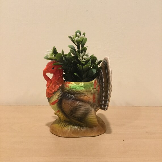 Small Ceramic Turkey Planter Made In Japan Vintage Etsy