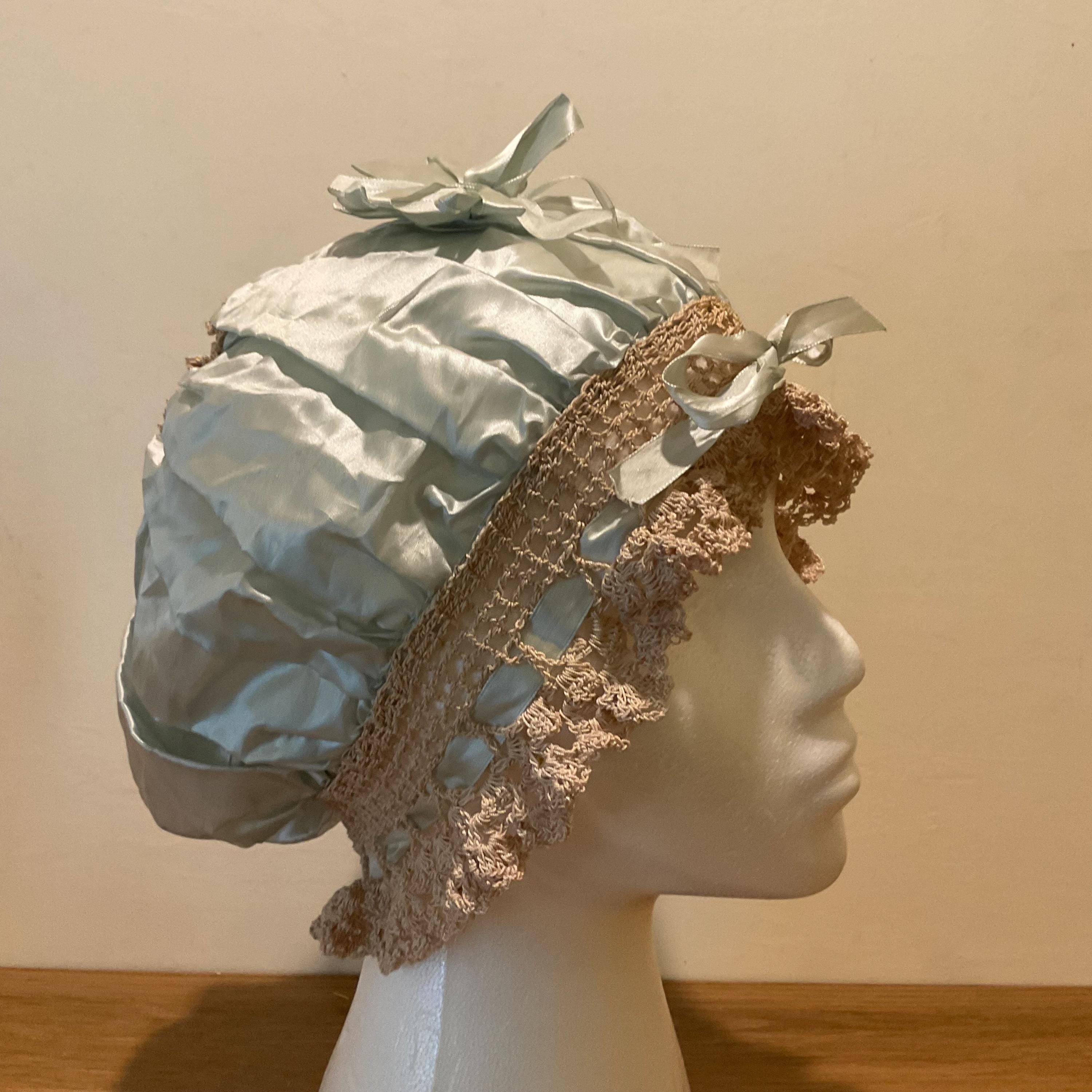 Antique 1910 1920s Victorian French Night Cap Bonnet Silk