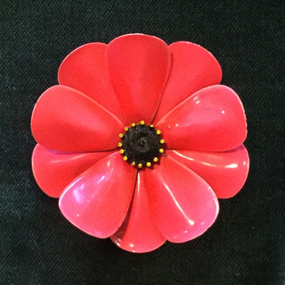 Fun 1960’s Pink Poppy Flower Enameled Pin Pink Co… - image 8