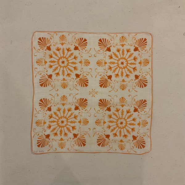 Vintage Faith Austin Handkerchief with Orange Mid Century Design Designer Hanky Cotton Pocket Square 1960’s Designer Handkerchief