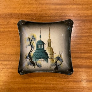 Vintage Sascha Brastoff Ceramic Pagoda Dish: Teal & Black Mid Century Decor