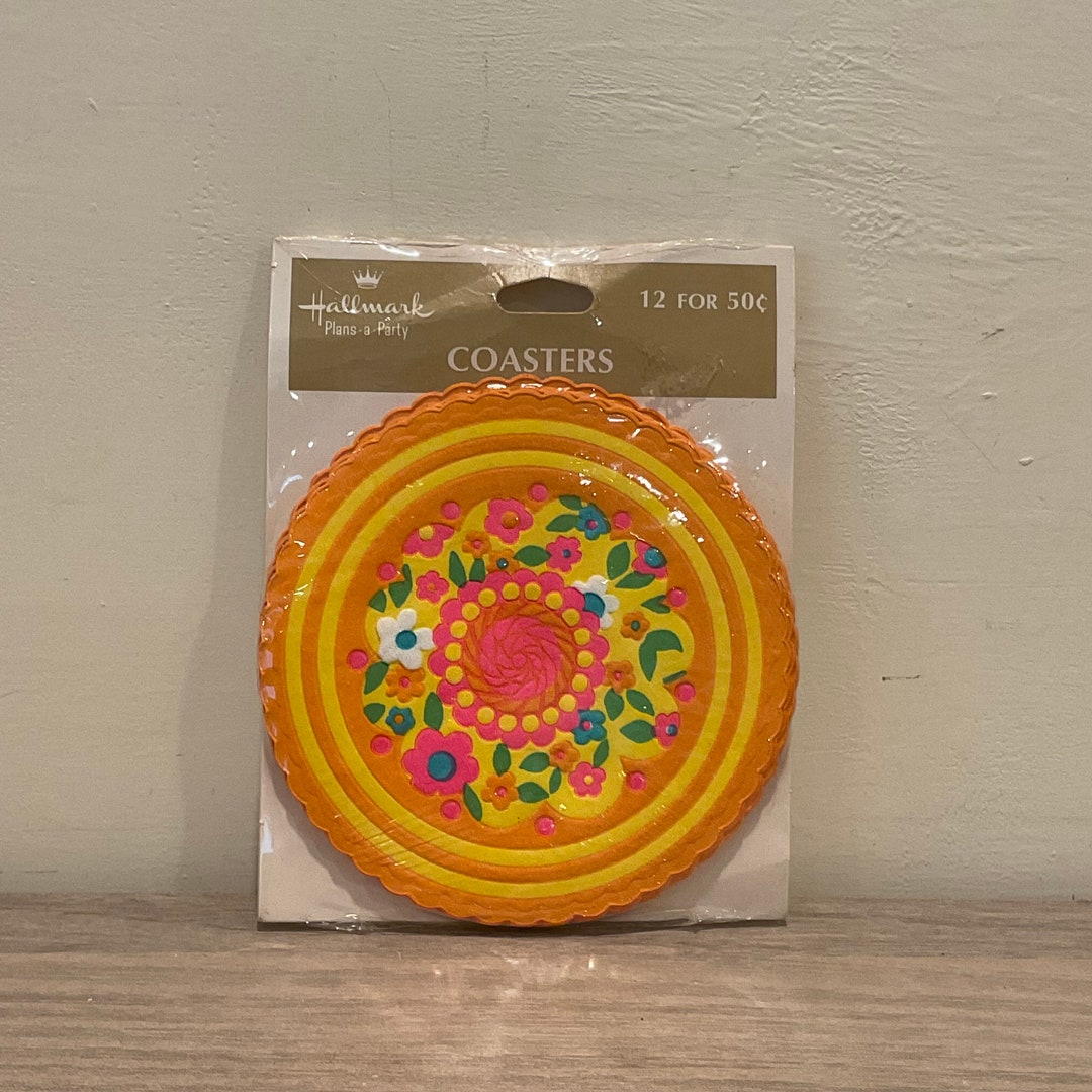 Set of 12 Brightly Colored Paper and Wax Backed Disposable Coasters in ...