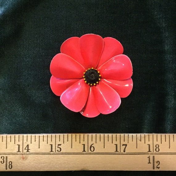 Fun 1960’s Pink Poppy Flower Enameled Pin Pink Co… - image 7