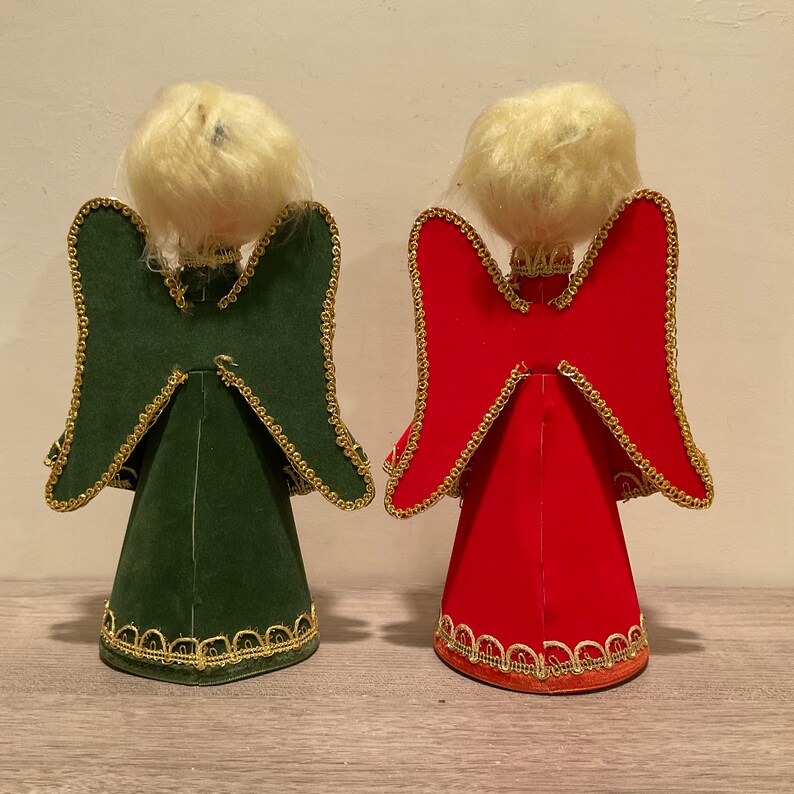 Vintage Cone Angel Decorations With Plastic Faces Pair of 1960s