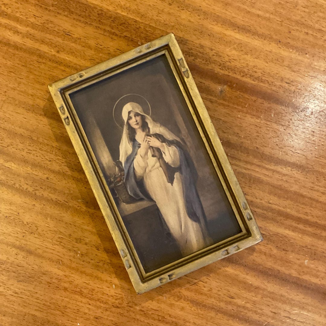 Vintage Framed Madonna Print Virgin Mary Wall Art Religious Christian ...
