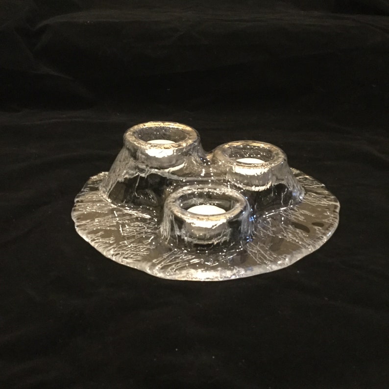 Unique Scandinavian Art Glass Votive Candleholder by Meri Lasi Finland Scandinavian Clear Art Glass Volcano Sculpture Tea Light Holder