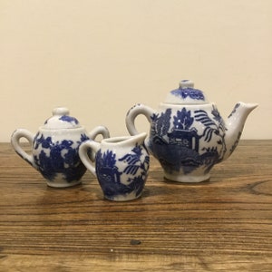 Vintage Miniature Transferware Tea Set: Asian Design, Made in Japan