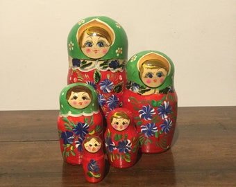 Colorful Handpainted Vintage Russian Nesting Dolls Martyoshka Dolls Wooden Dolls Small Keepsake Boxes Vintage Storage and Decor