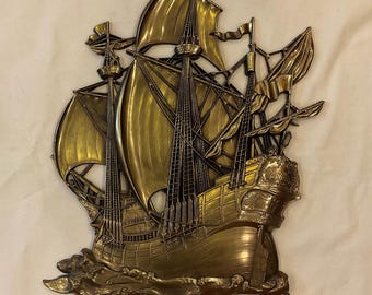 Suspension murale vintage Homco Galleon Ship : décoration nautique Mid-Century
