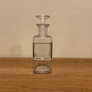 Vintage Clear Glass Apothecary Bottle with Stopper and Indent for Label Poison Bottle Old Pharmacy Bottle