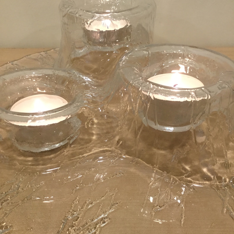 Unique Scandinavian Art Glass Votive Candleholder by Meri Lasi Finland Scandinavian Clear Art Glass Volcano Sculpture Tea Light Holder