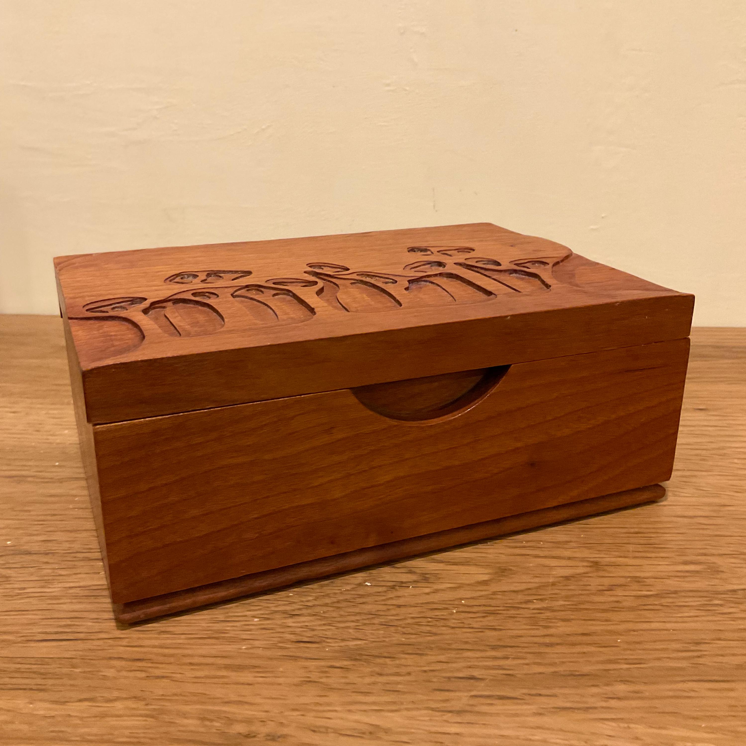 Vintage Cherry Wood Trinket Box, Forest Tree Design by Peter