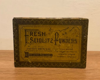 Antique 1900’s Fresh Seidlitz Powders Tin Medicine Box Jaynes Drug Company Old Pharmacy Containers Pharmacist Gift Antique Tins