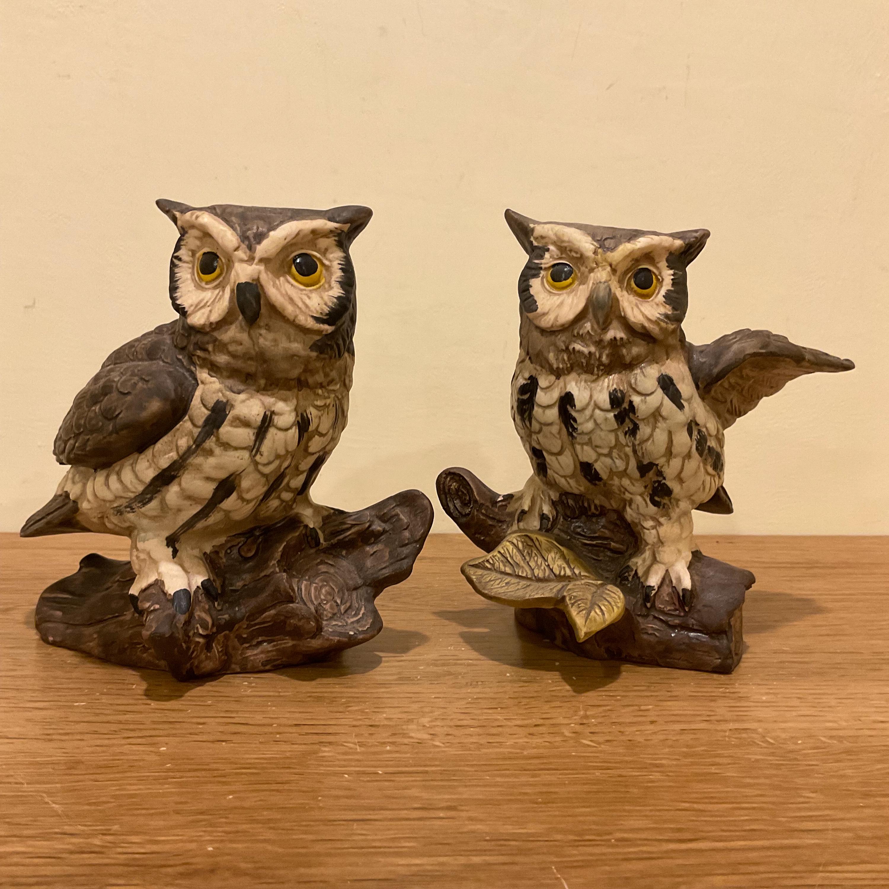 Vintage Norleans Ceramic Owl Figurines: 1970s Home Decor, Pair