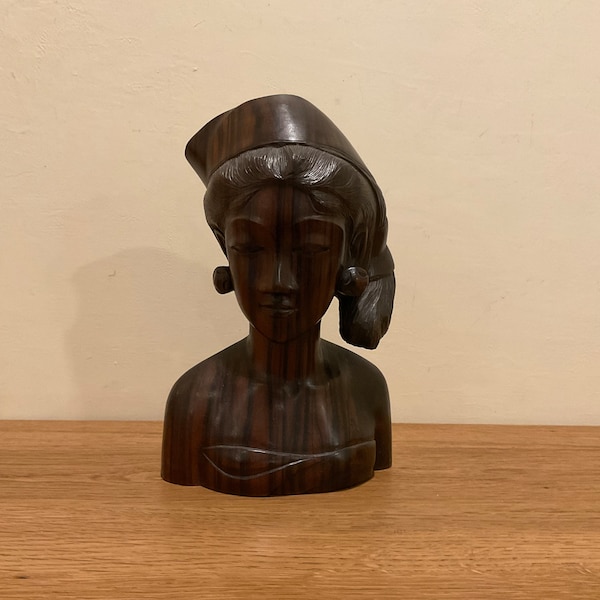 Vintage Carved Hardwood Balinese Woman Statue Indonesian Rosewood Statue Bali Home Decor Carved Wood Woman