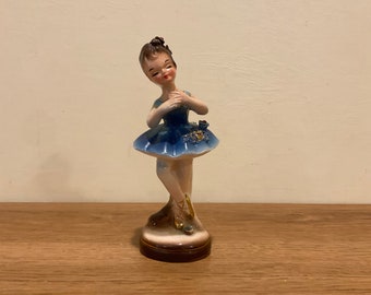 Vintage Kreiss Ballerina Beeldje in Blauw Ballet Cadeau Collectible Kreiss Keramiek Danser Cadeau Ballerina Knickknack