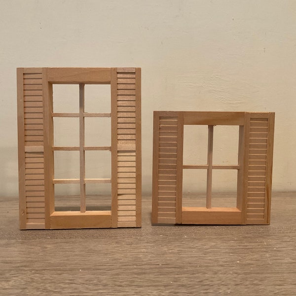 YOUR CHOICE in Size and Quantity of Unfinished Wooden Dollhouse Windows Rectangular and Square Dollhouse Building Supplies New Old Stock