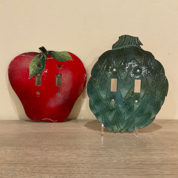 YOUR CHOICE Copper Enamel Apple and/or Artichoke Light Switch Cover Plate for Double Light Switch Colorful And Unique Kitchen Decor