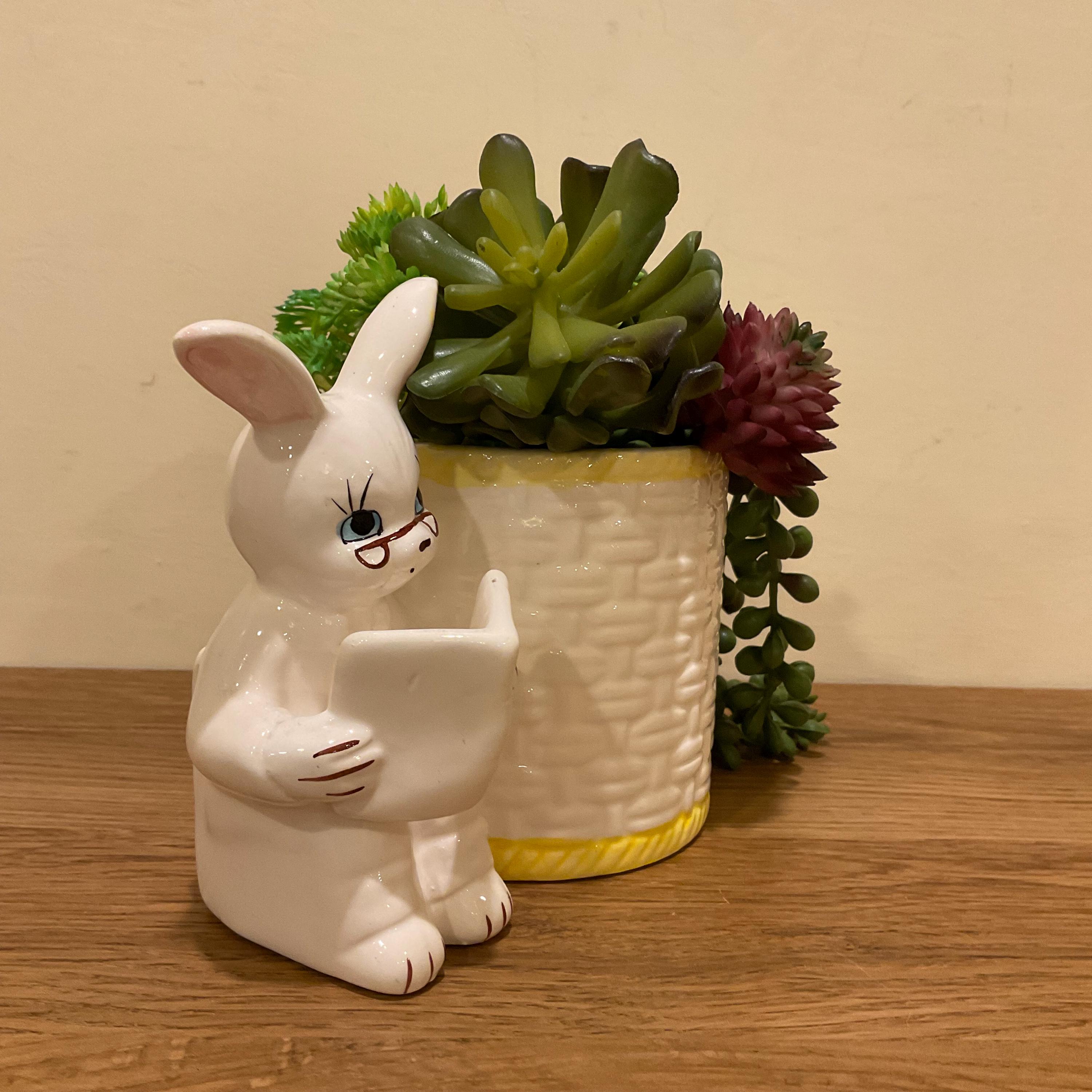 Vintage Ceramic Rabbit Planter: Nursery Decor, Baby Shower Decoration ...