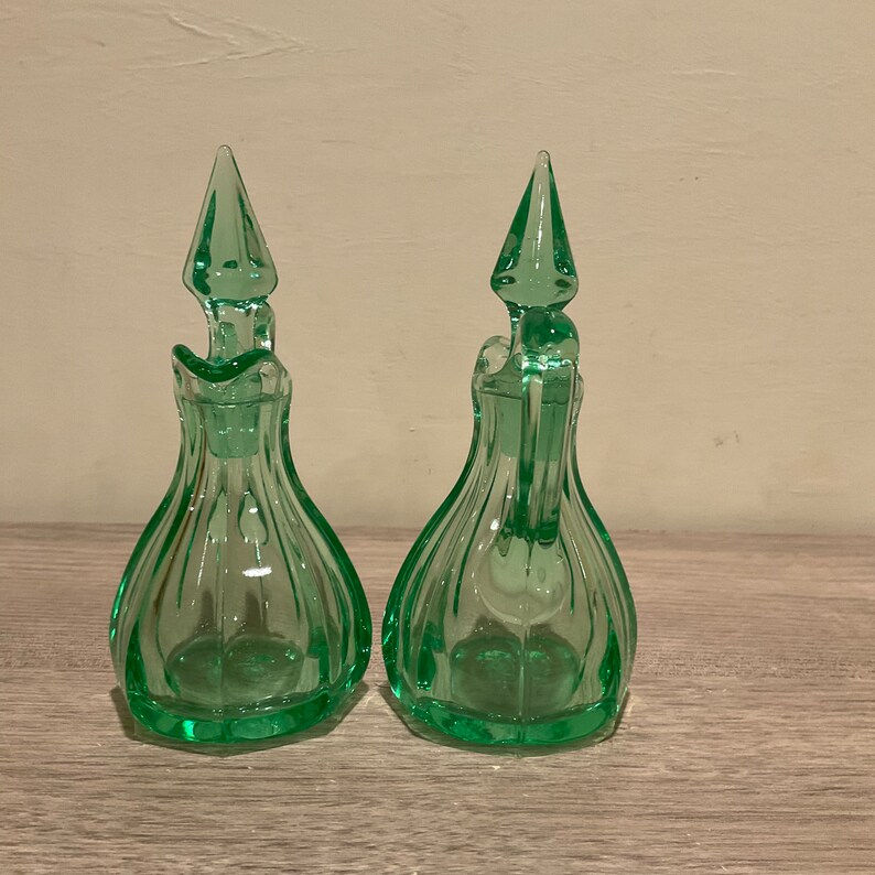 Pair of Vintage Uranium Vaseline Glass Cruets With Diamond Etsy