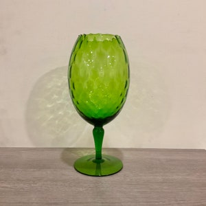 Tall Mid Century Empoli Green Glass Vase: Optical Design, Italian MCM Decor
