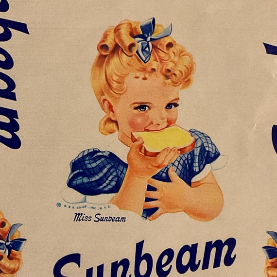 Vintage Sunbeam Bread Wax Paper Wrapper Miss Sunbeam Graphics Food 
