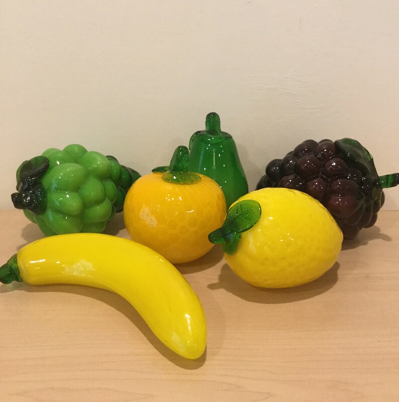 Vintage Glass Fruit Glass Grapes Orange Lemon Pear And Banana Etsy
