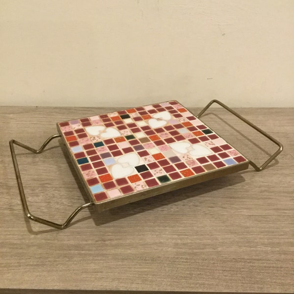 Vintage Mid Century Mosaic Tile Trivet with Metal Handles 1960’s Serving Pieces and Hostess Gift Mid Century Housewarming Gift